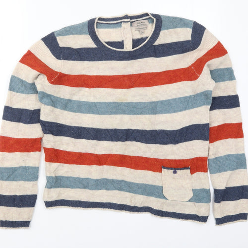 KEW Womens Beige Crew Neck Striped Wool Pullover Jumper Size 14
