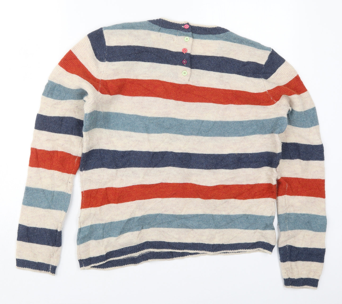 KEW Womens Beige Crew Neck Striped Wool Pullover Jumper Size 14