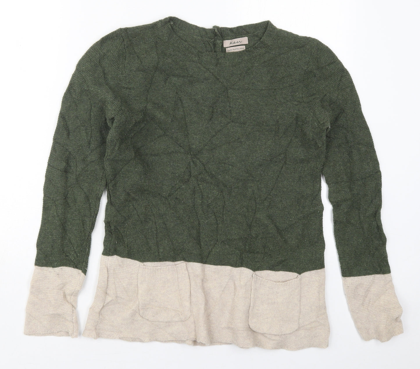 KEW Womens Green Crew Neck  Wool Pullover Jumper Size 14