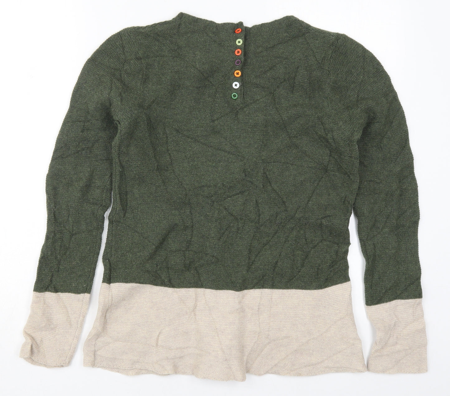 KEW Womens Green Crew Neck  Wool Pullover Jumper Size 14