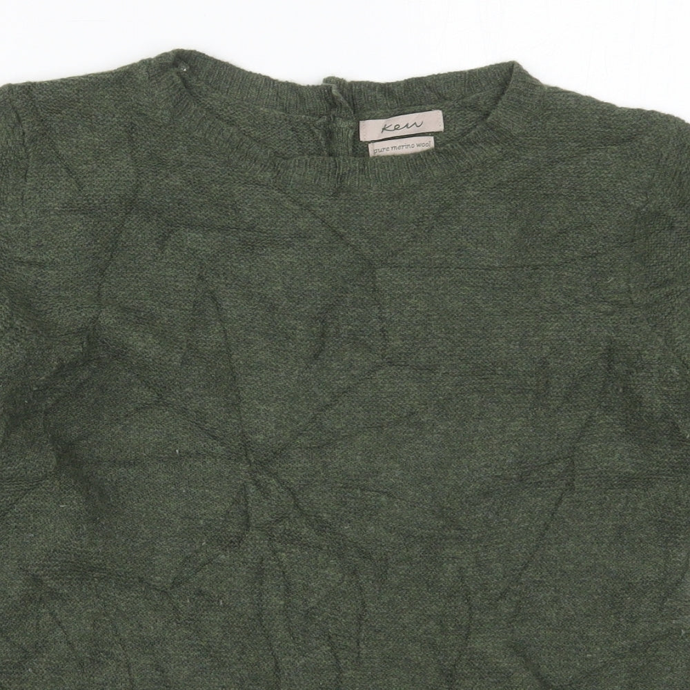 KEW Womens Green Crew Neck  Wool Pullover Jumper Size 14