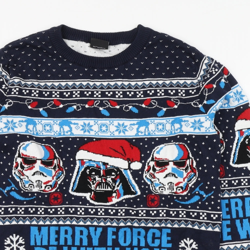 TU Boys Multicoloured Round Neck Fair Isle 100% Cotton Pullover Jumper Size 14 Years   - Star Wars