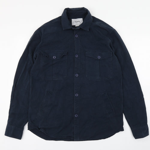 Pull&Bear Mens Blue  Cotton  Button-Up Size S Collared Button