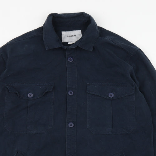Pull&Bear Mens Blue  Cotton  Button-Up Size S Collared Button