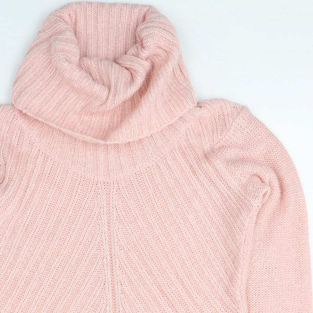 M&Co. Womens Pink Roll Neck  Acrylic Pullover Jumper Size 16