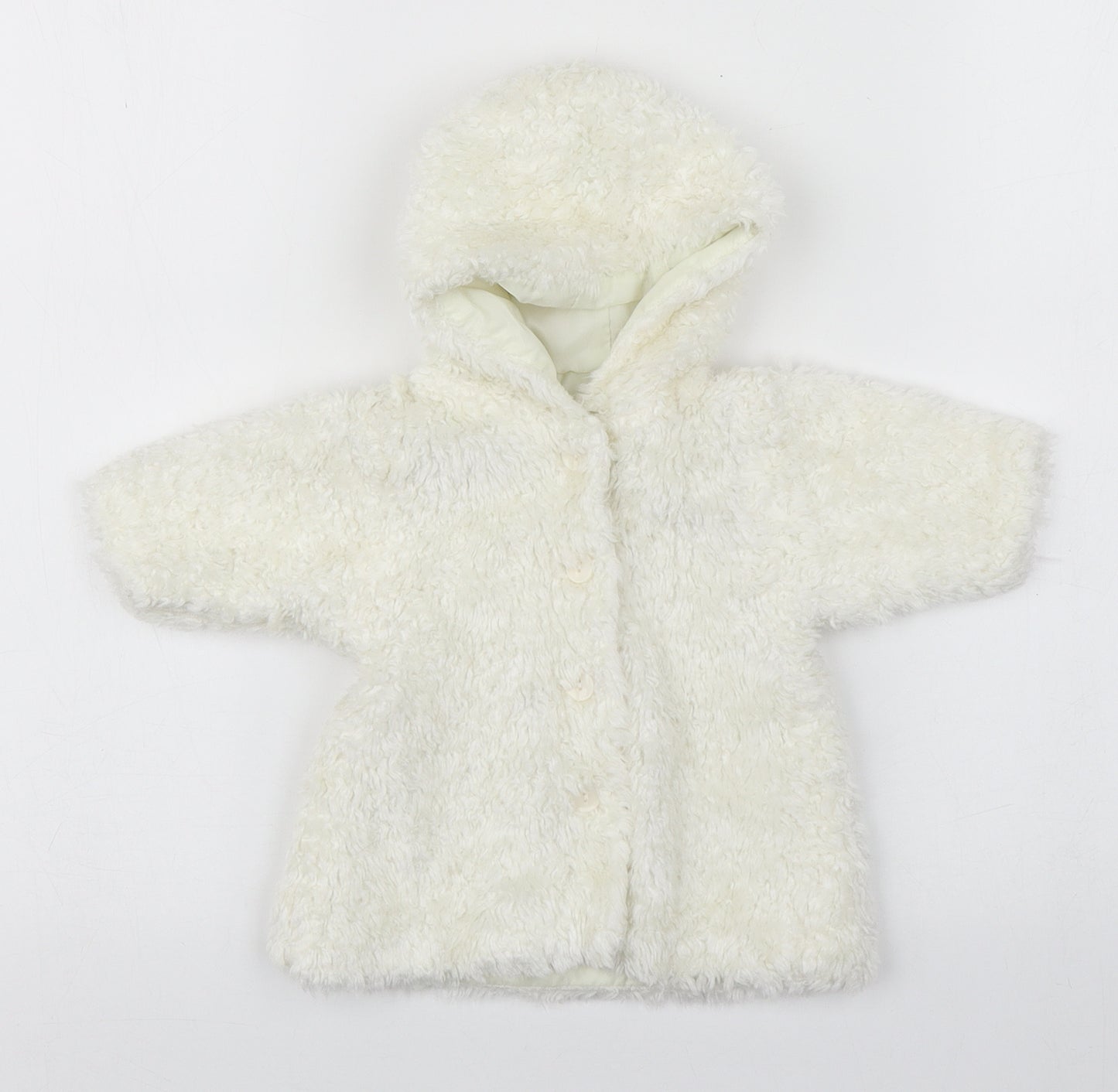 George Girls White   Overcoat Coat Size 0-3 Months   Button - Faux fur