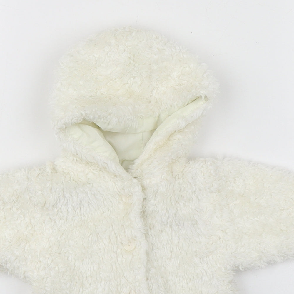 George Girls White   Overcoat Coat Size 0-3 Months   Button - Faux fur
