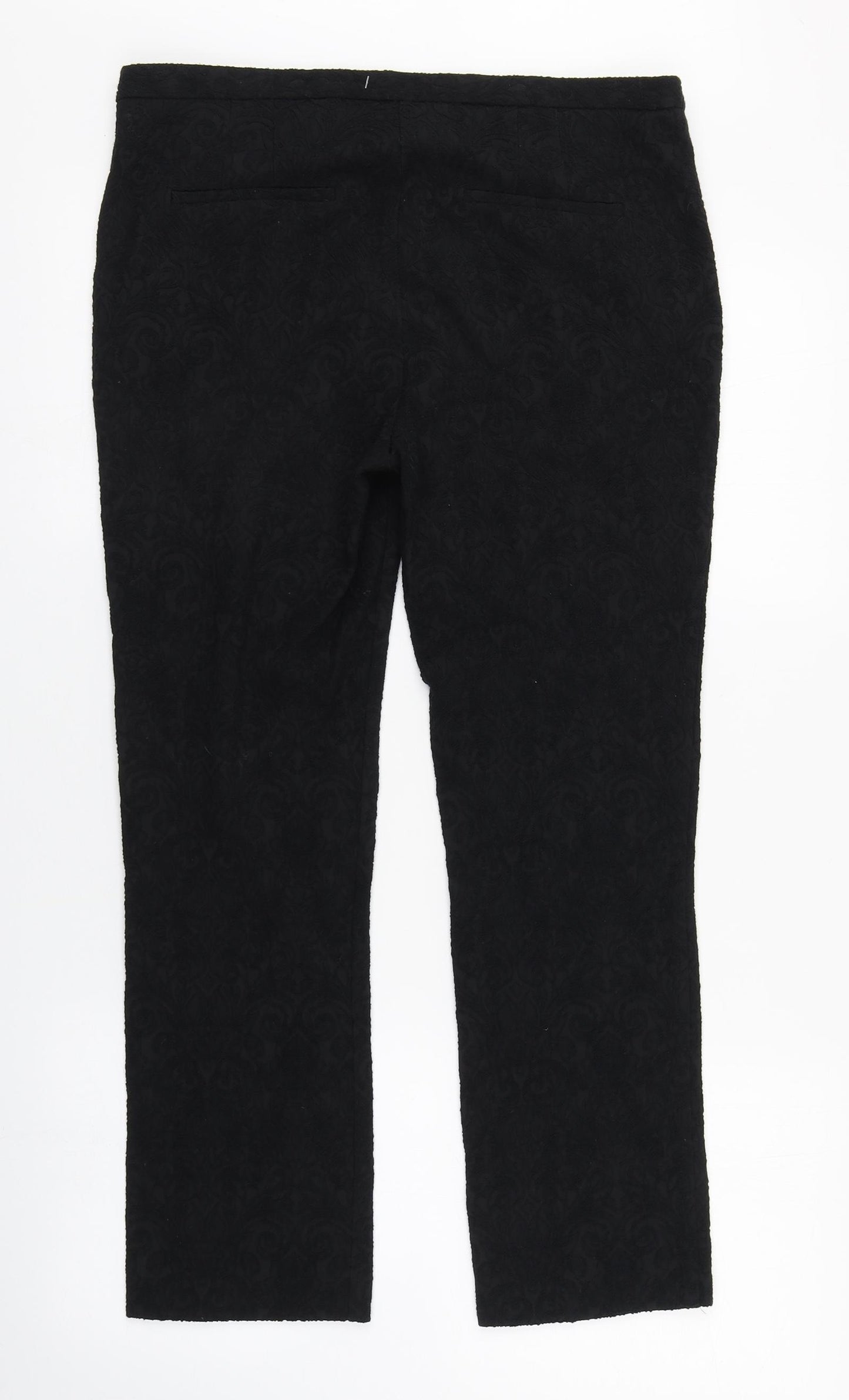 Zara Womens Black Floral Cotton Capri Trousers Size L L25 in Slim Zip