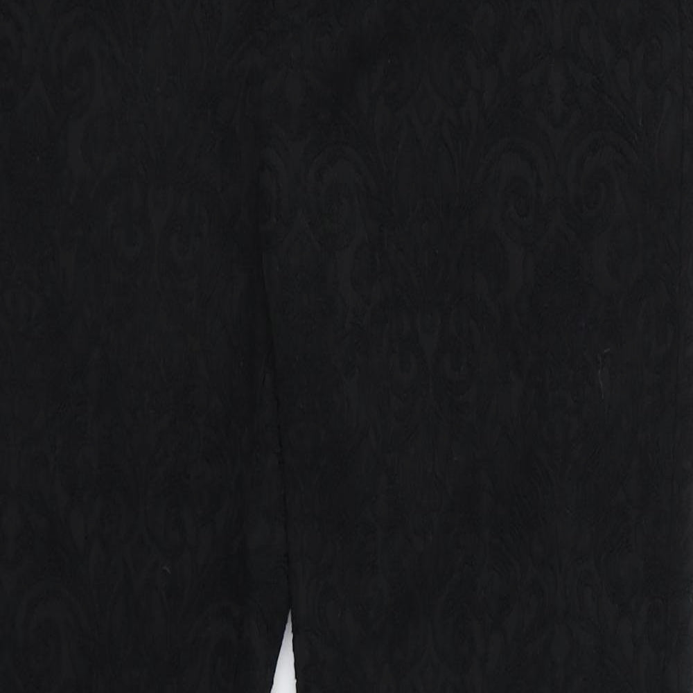 Zara Womens Black Floral Cotton Capri Trousers Size L L25 in Slim Zip