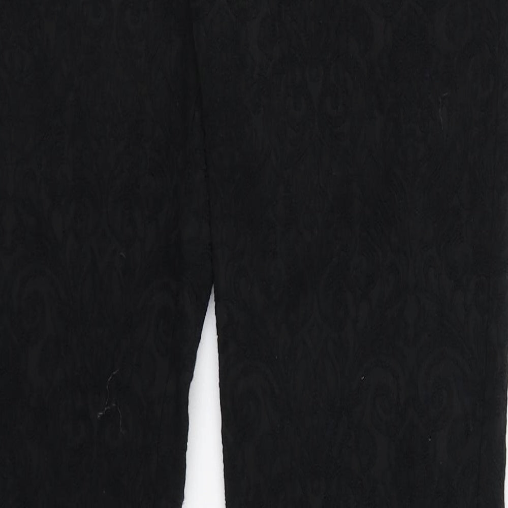 Zara Womens Black Floral Cotton Capri Trousers Size L L25 in Slim Zip