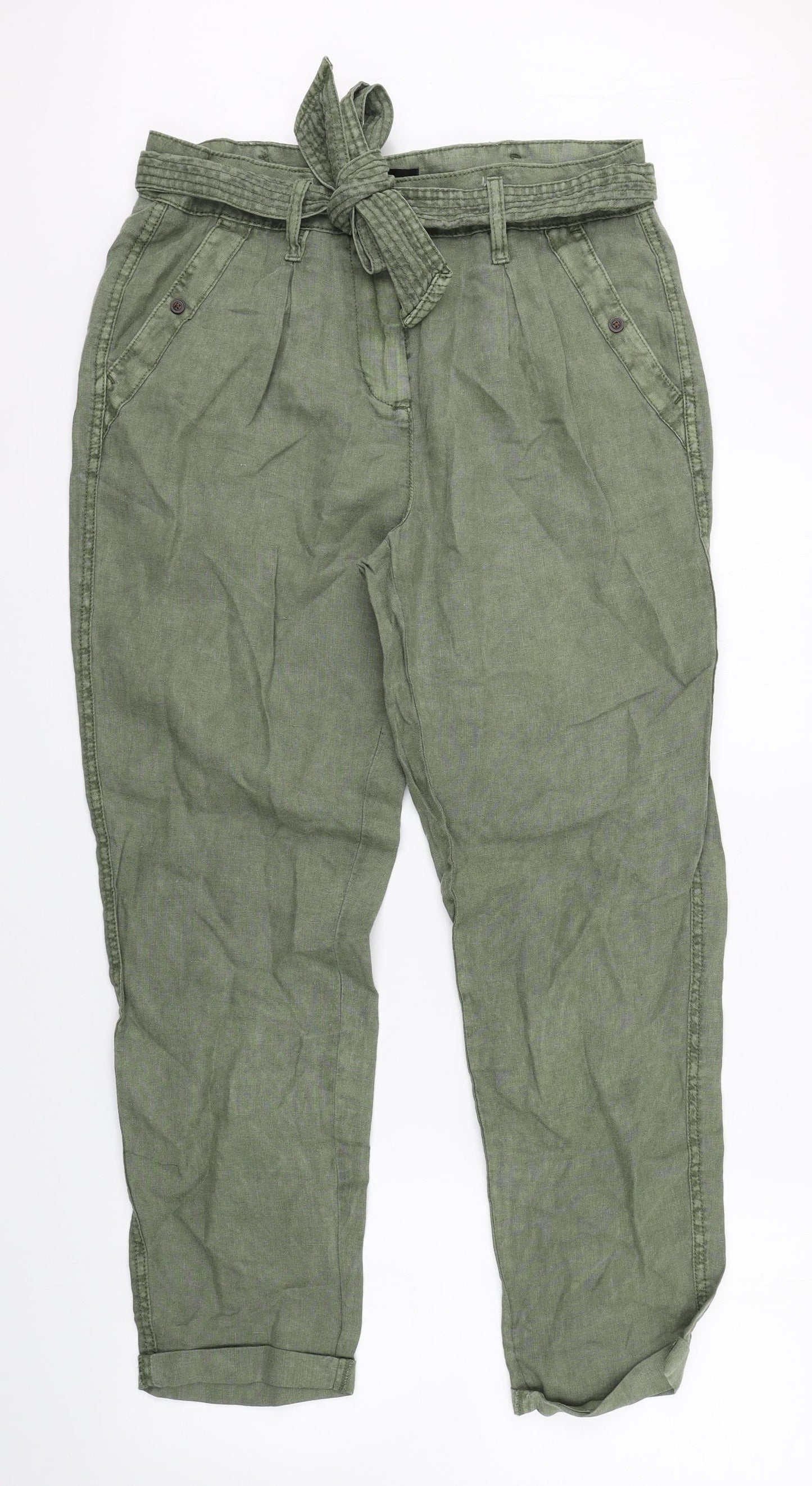 NEXT Womens Green  Linen Trousers  Size 12 L27 in Regular Zip