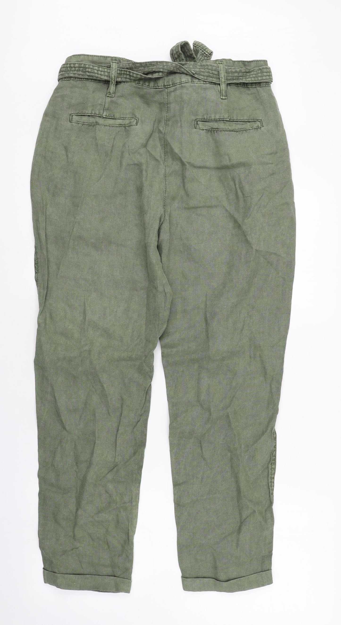 NEXT Womens Green  Linen Trousers  Size 12 L27 in Regular Zip