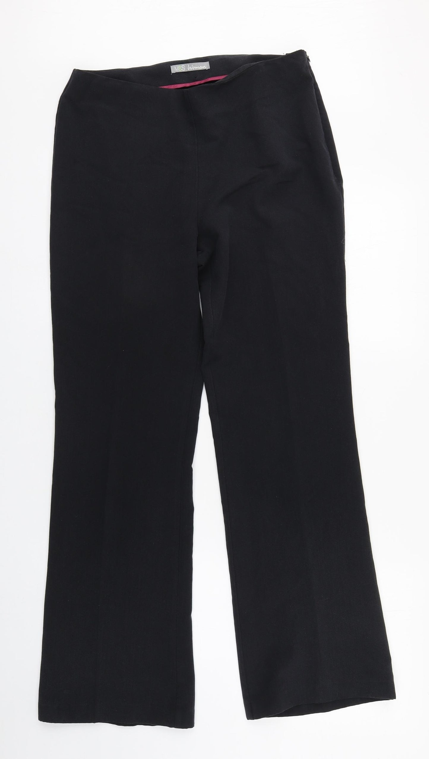 Marks and Spencer Womens Black  Polyester Trousers  Size 10 L29 in Regular Zip