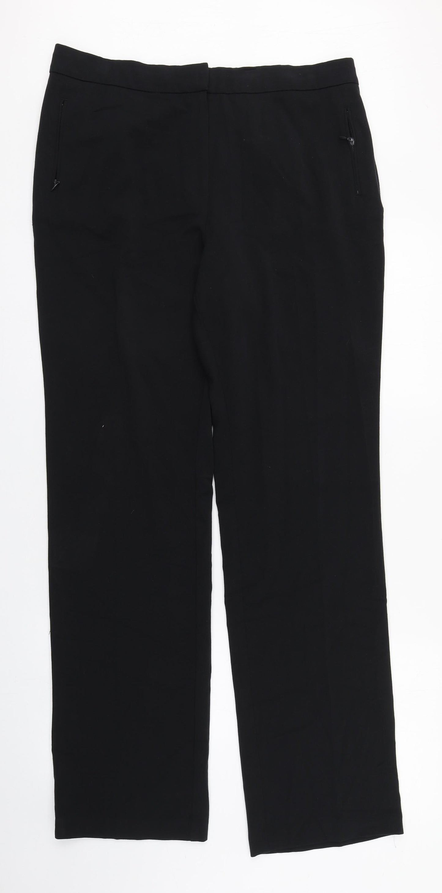 Marks and Spencer Womens Black  Polyester Trousers  Size 14 L33 in Regular Zip