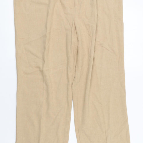 Marks and Spencer Womens Beige  Polyester Trousers  Size 14 L26 in Regular Zip