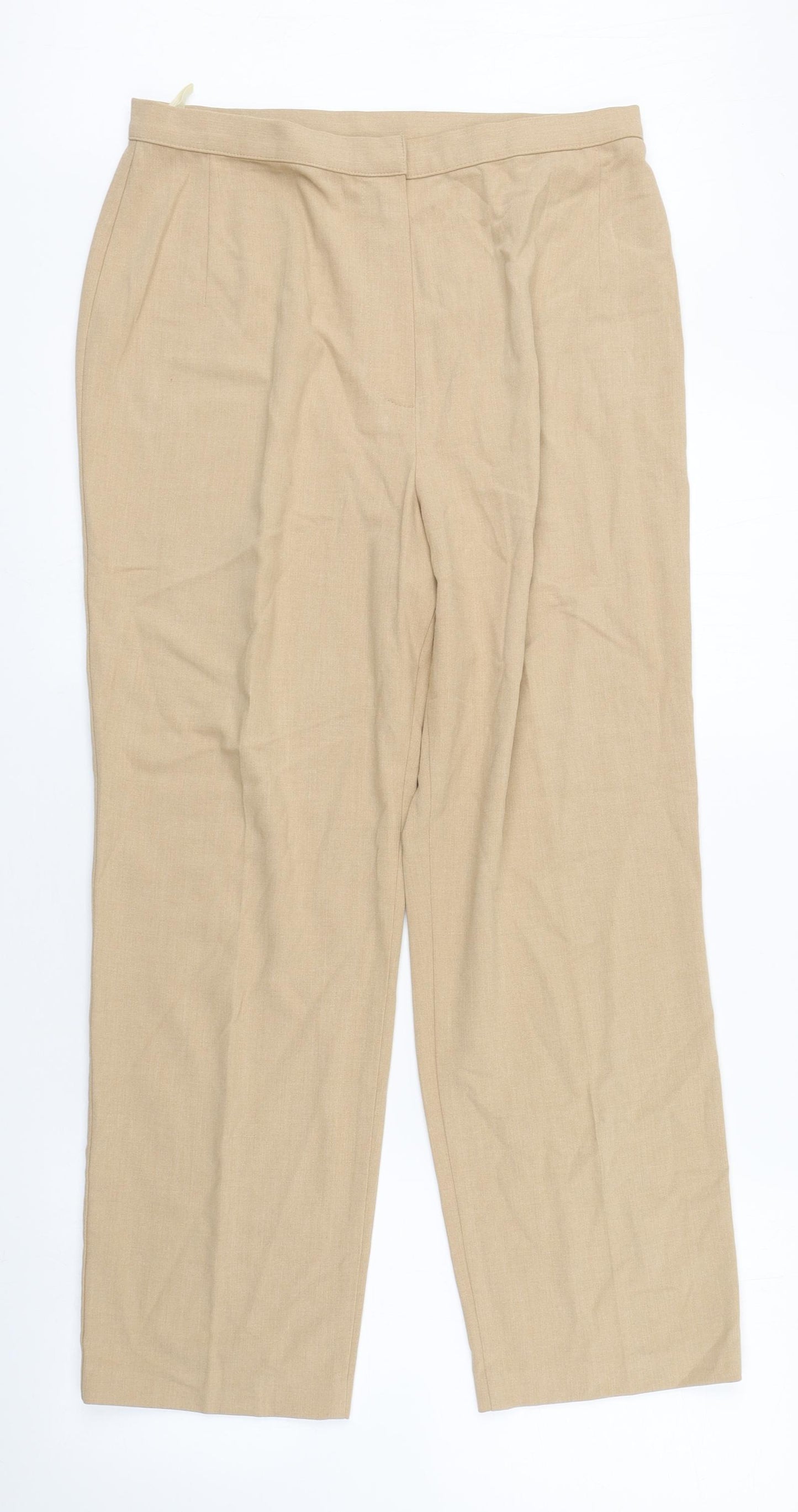 Marks and Spencer Womens Beige  Polyester Trousers  Size 14 L26 in Regular Zip