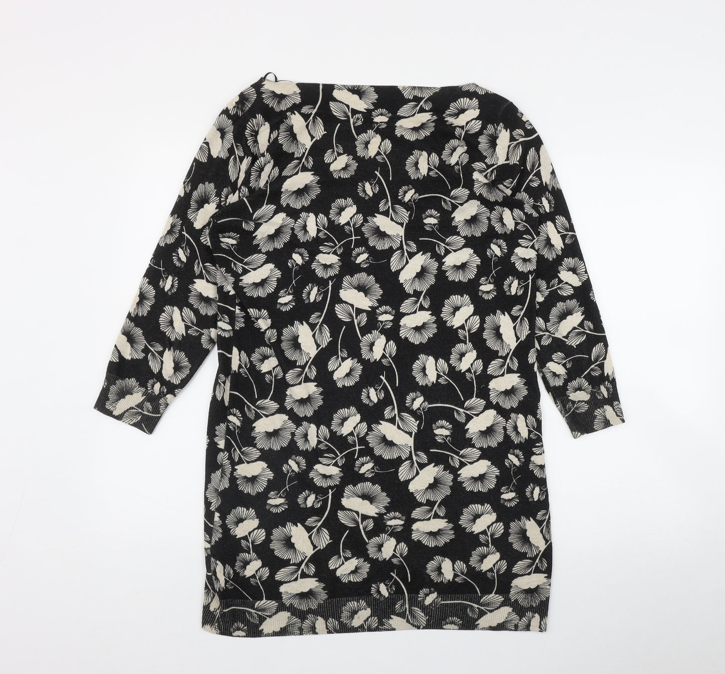 NEXT Womens Black Boat Neck Floral Viscose Pullover Jumper Size 14