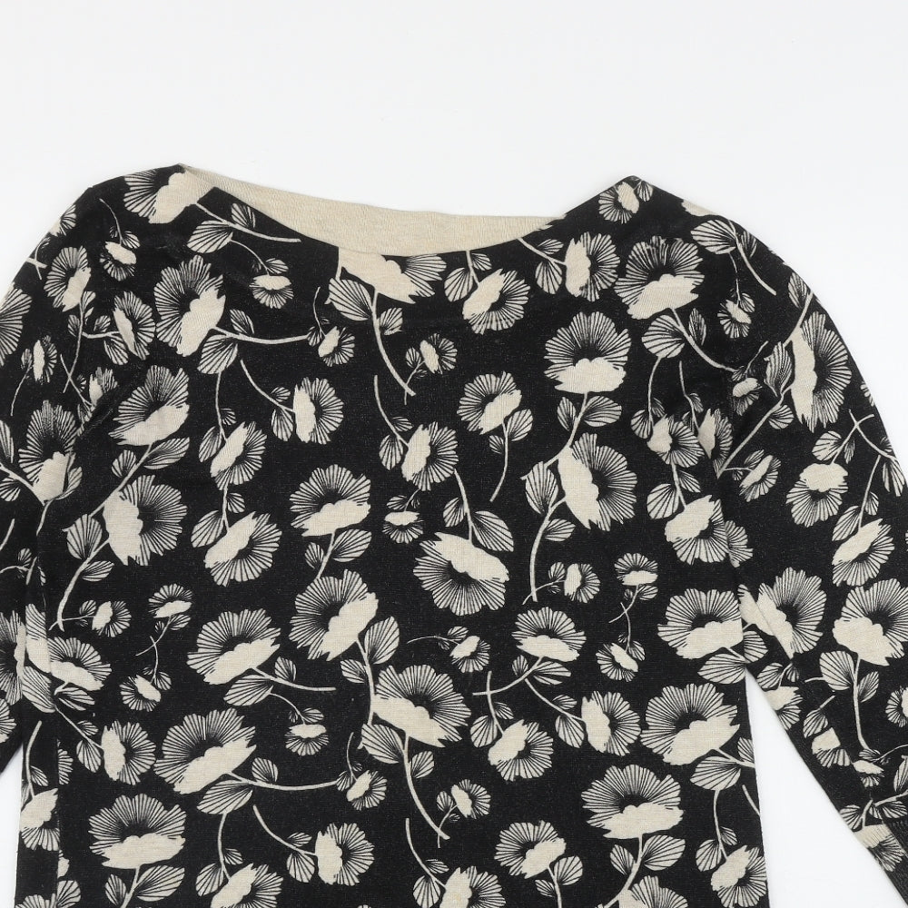 NEXT Womens Black Boat Neck Floral Viscose Pullover Jumper Size 14