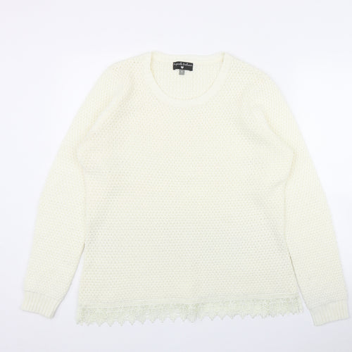 Originals Knitwear Womens Ivory Round Neck  Acrylic Pullover Jumper Size M