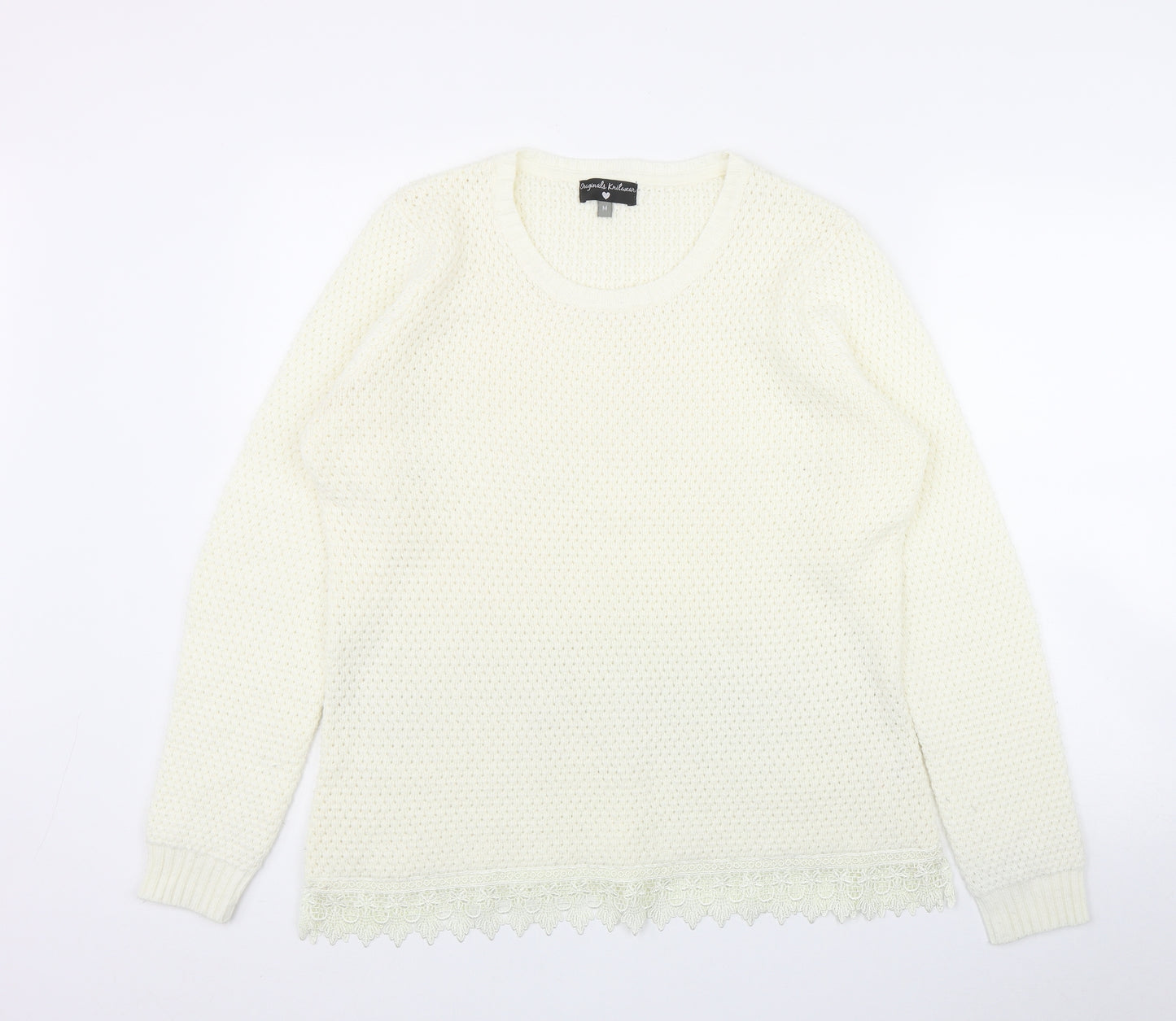 Originals Knitwear Womens Ivory Round Neck  Acrylic Pullover Jumper Size M