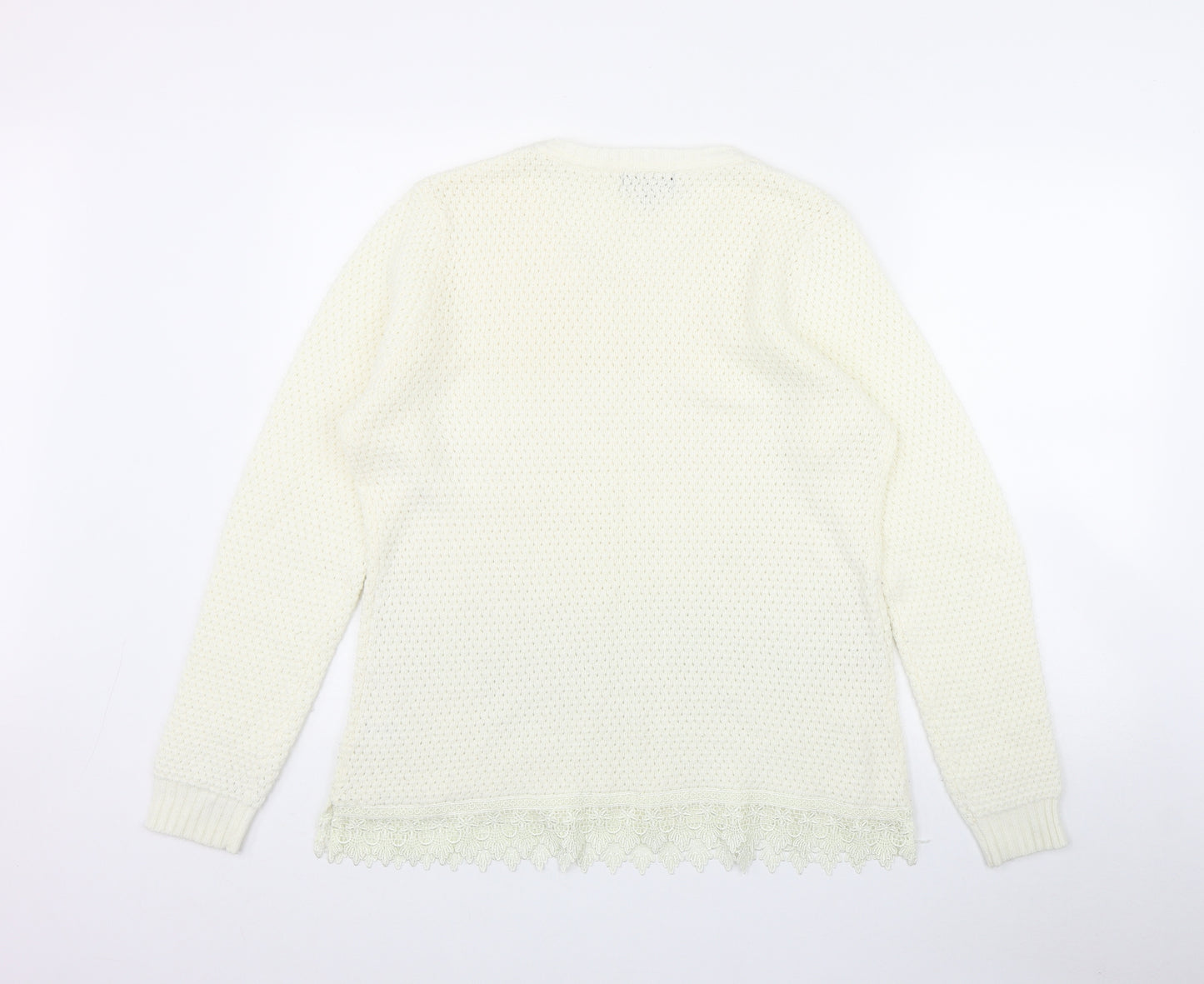 Originals Knitwear Womens Ivory Round Neck  Acrylic Pullover Jumper Size M