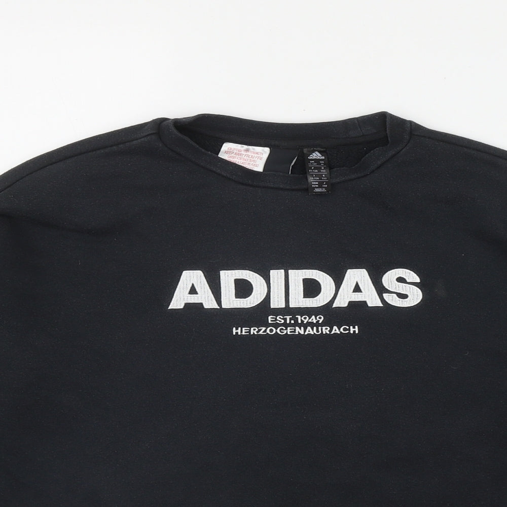 adidas Boys Black  Cotton Pullover Sweatshirt Size 11-12 Years  Pullover