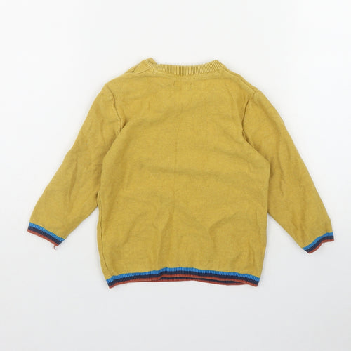 NEXT Boys Yellow  Cotton Pullover Jumper Size 18-24 Months  Button - Embroidered Vehicles