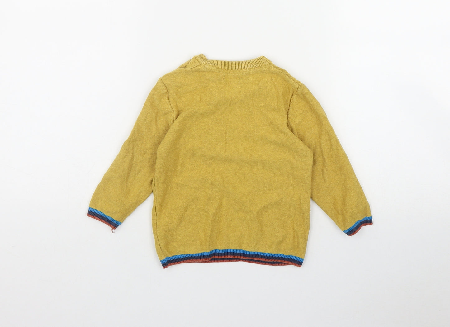 NEXT Boys Yellow  Cotton Pullover Jumper Size 18-24 Months  Button - Embroidered Vehicles
