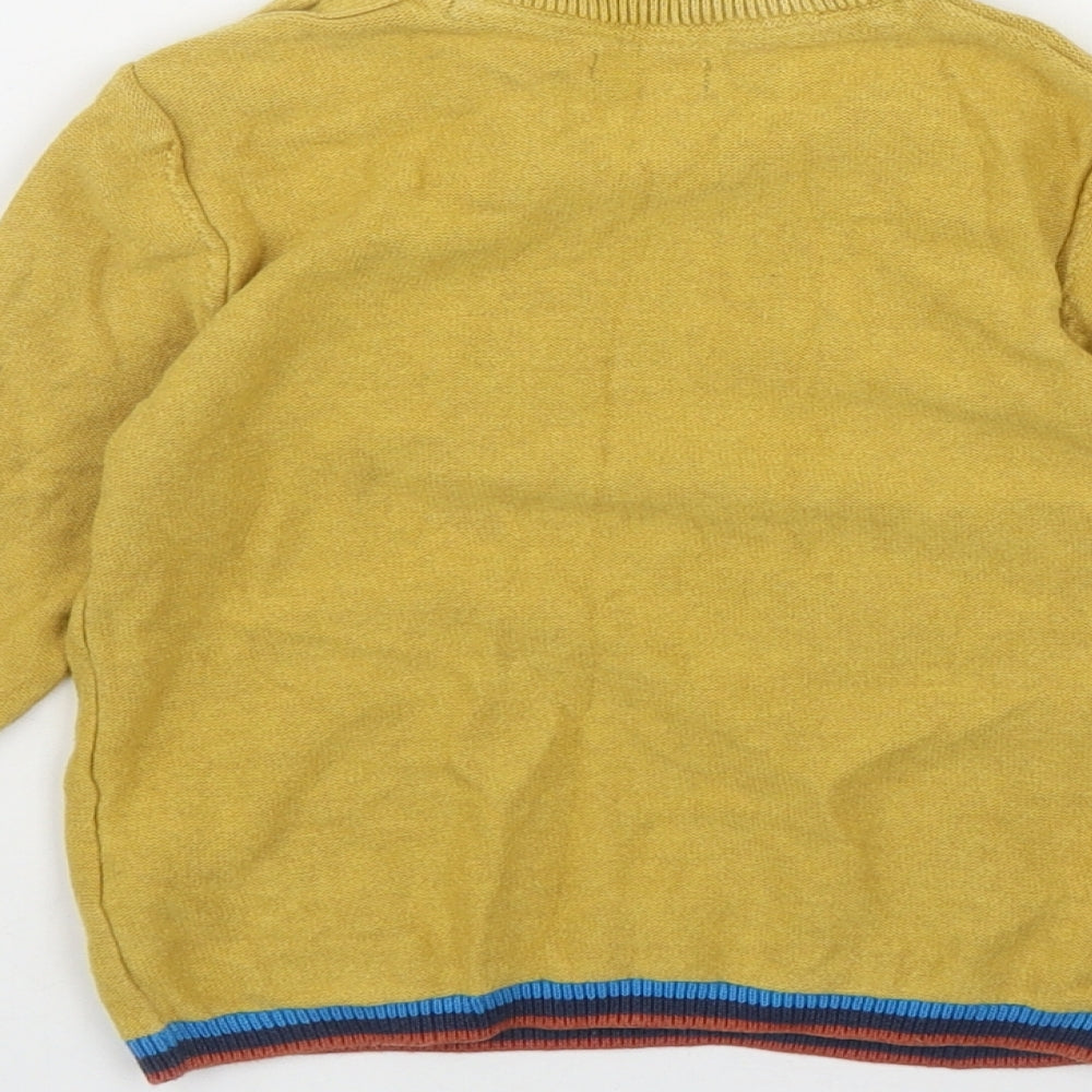NEXT Boys Yellow  Cotton Pullover Jumper Size 18-24 Months  Button - Embroidered Vehicles