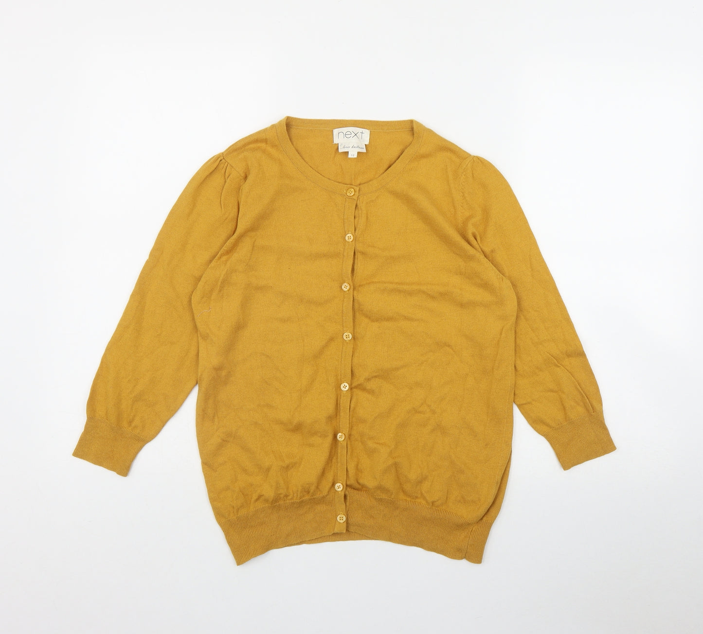 NEXT Womens Yellow Round Neck  Cotton Cardigan Jumper Size 12