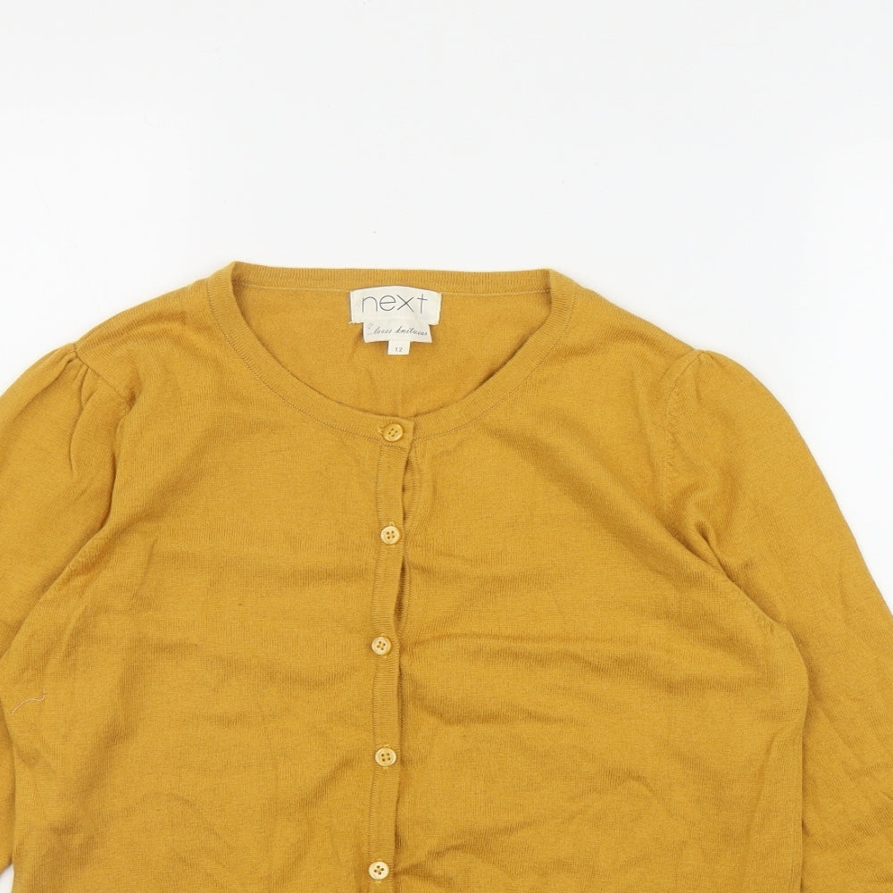 NEXT Womens Yellow Round Neck  Cotton Cardigan Jumper Size 12