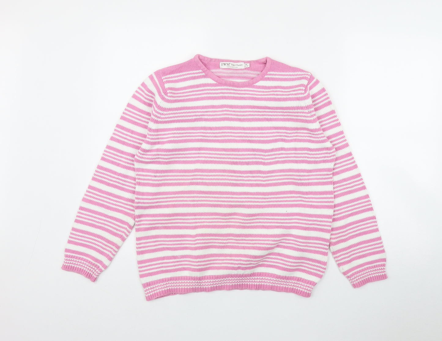 Edinburgh Woolen Mill  Womens Pink Round Neck Striped Cotton Pullover Jumper Size M
