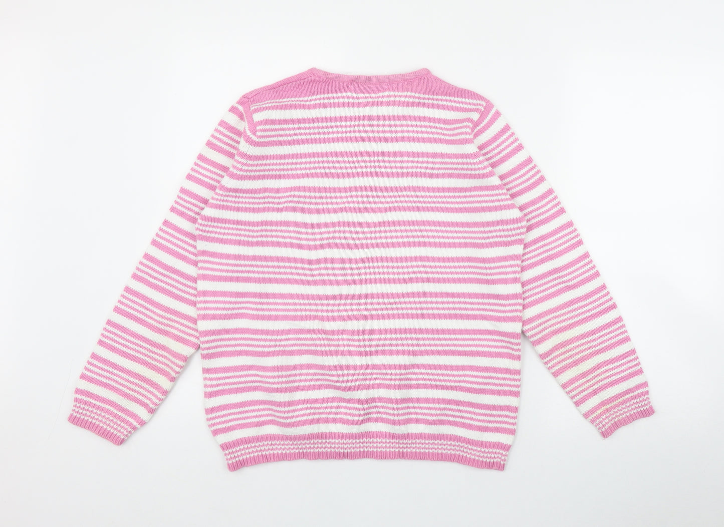 Edinburgh Woolen Mill  Womens Pink Round Neck Striped Cotton Pullover Jumper Size M