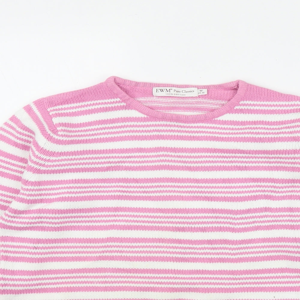 Edinburgh Woolen Mill  Womens Pink Round Neck Striped Cotton Pullover Jumper Size M