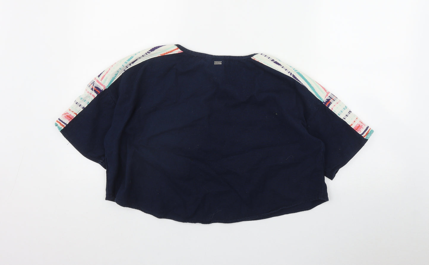 ROXY Womens Blue Geometric Cotton Basic T-Shirt Size M Round Neck - Cropped