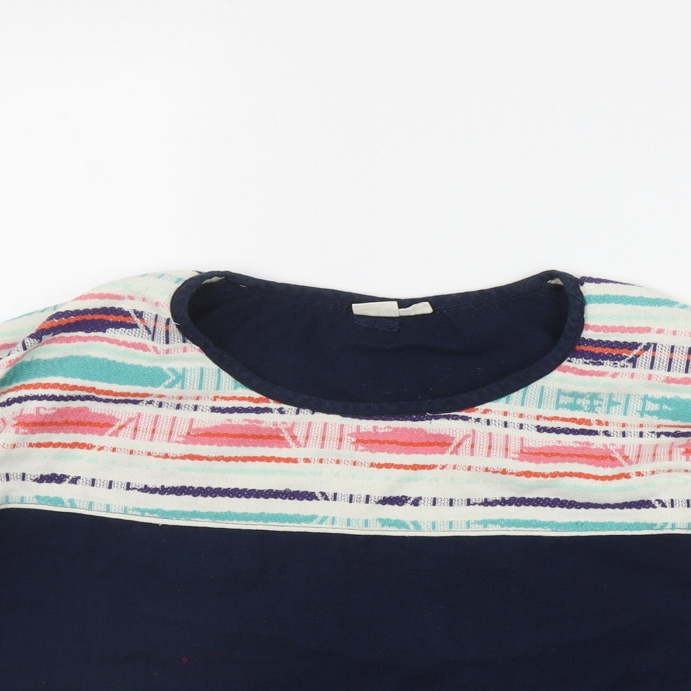 ROXY Womens Blue Geometric Cotton Basic T-Shirt Size M Round Neck - Cropped