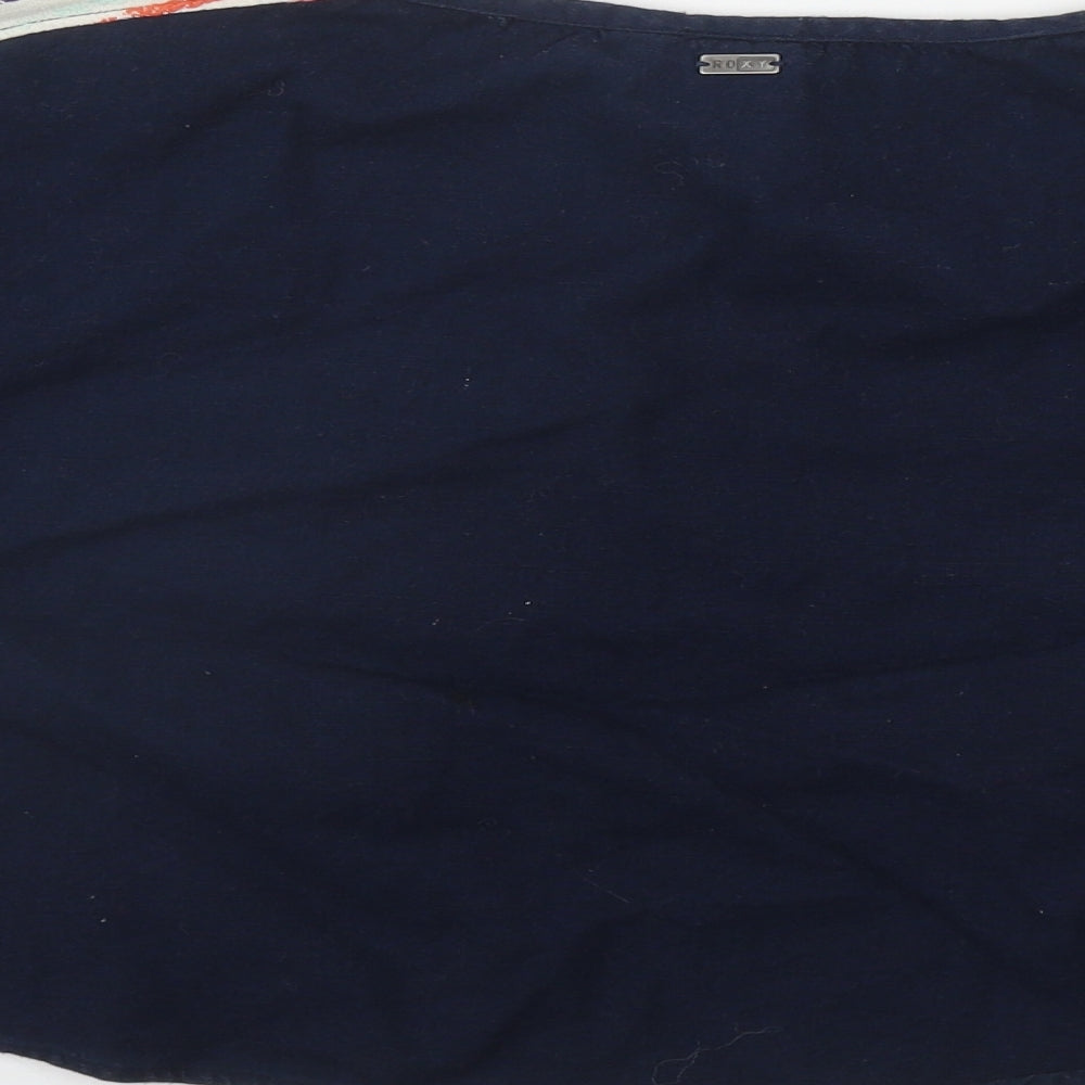 ROXY Womens Blue Geometric Cotton Basic T-Shirt Size M Round Neck - Cropped