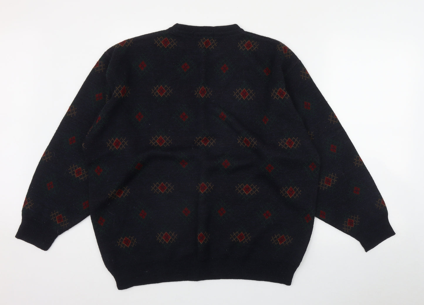 Marks and Spencer Mens Blue Round Neck Geometric Acrylic Pullover Jumper Size XL