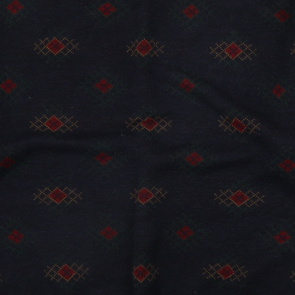 Marks and Spencer Mens Blue Round Neck Geometric Acrylic Pullover Jumper Size XL