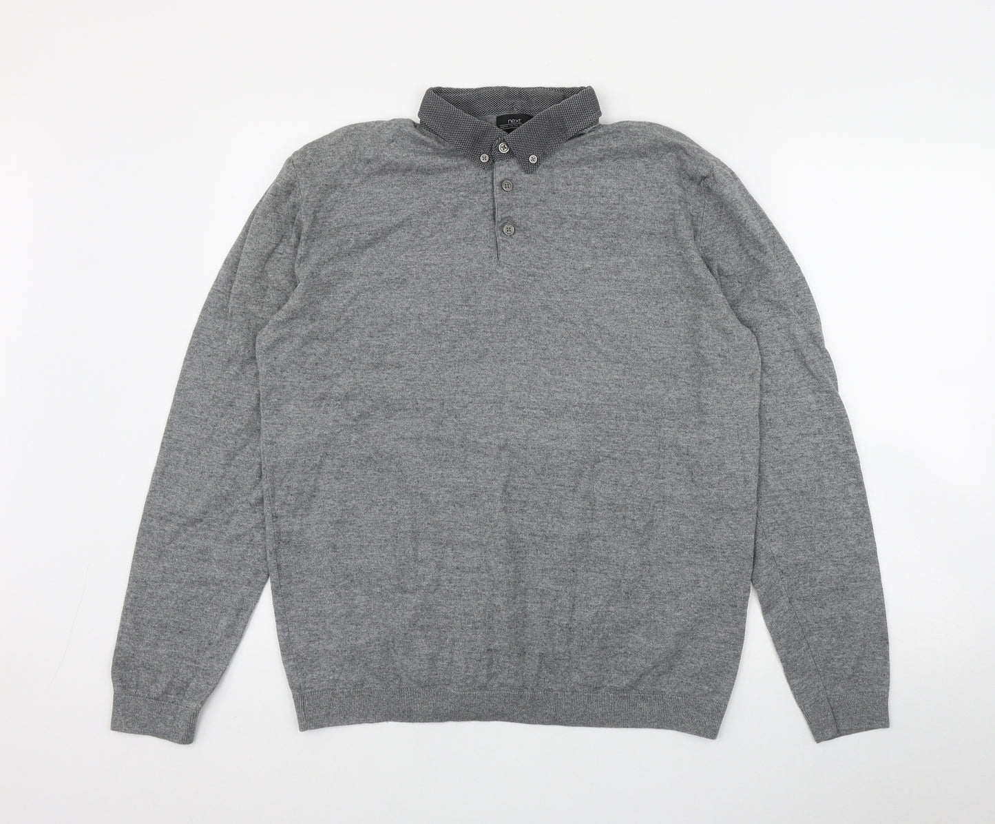 NEXT Mens Grey Collared  Cotton Pullover Jumper Size L