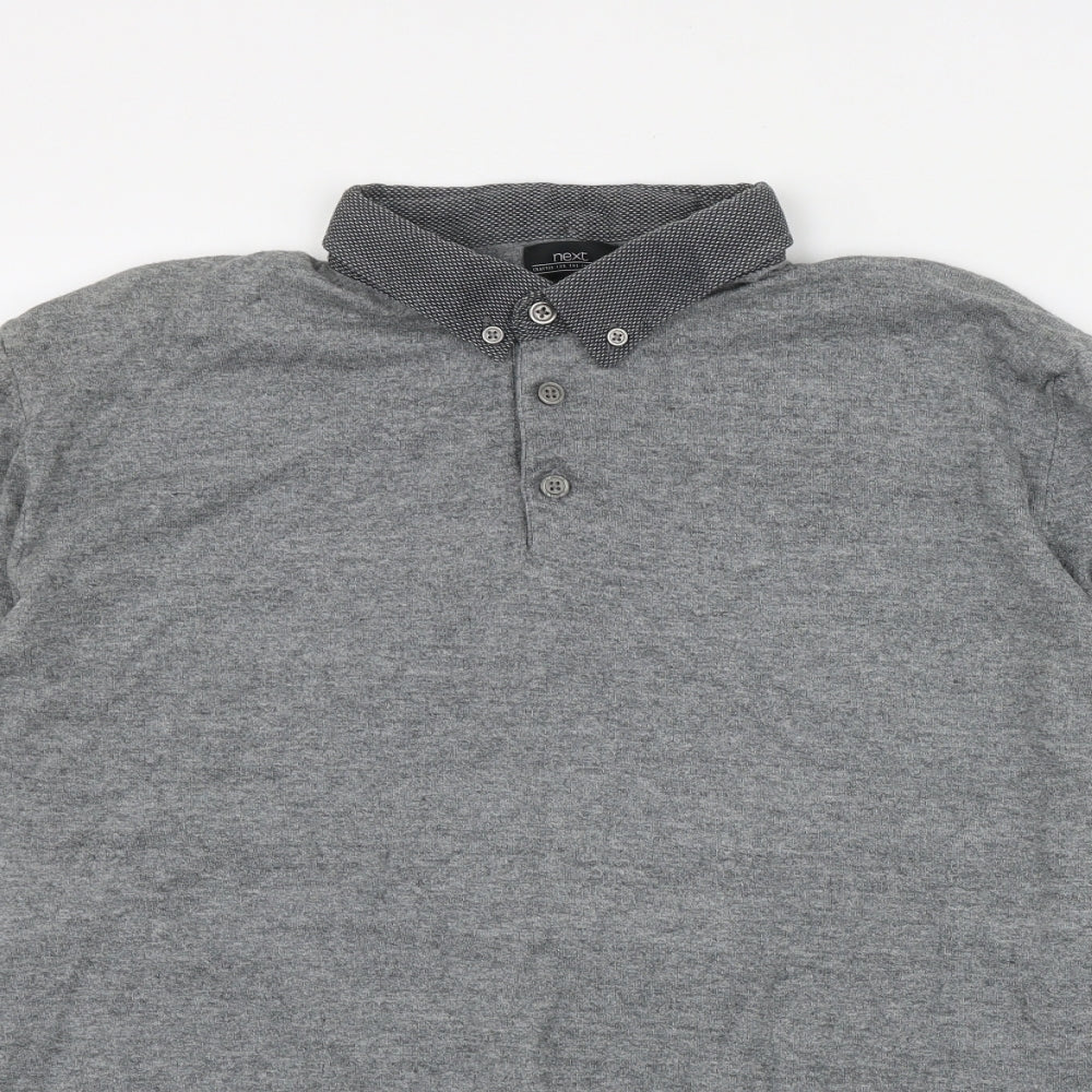 NEXT Mens Grey Collared  Cotton Pullover Jumper Size L