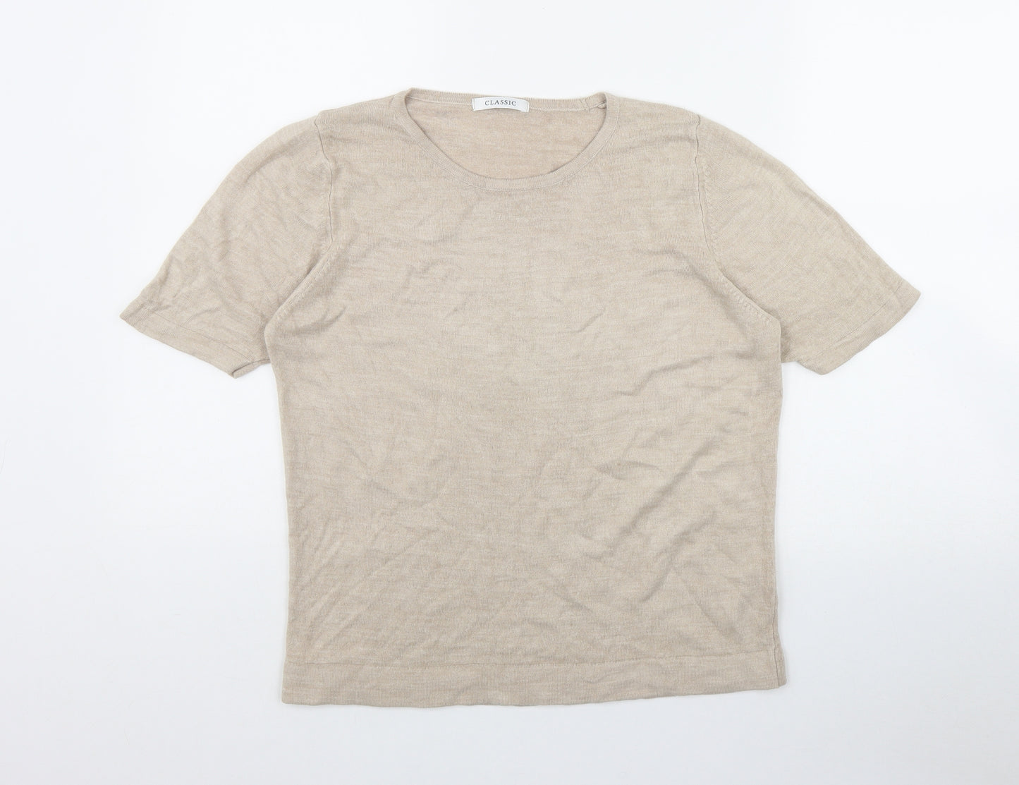 Classic Womens Beige Round Neck  Acrylic Pullover Jumper Size 16