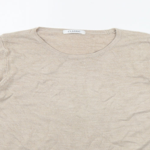Classic Womens Beige Round Neck  Acrylic Pullover Jumper Size 16