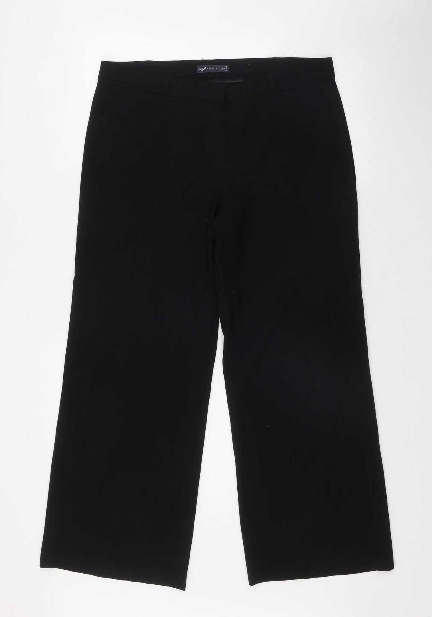 Marks and Spencer Womens Black  Polyester Trousers  Size 14 L28 in Regular Zip