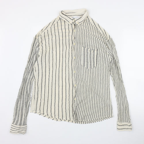 ASOS Mens Ivory Striped Cotton  Button-Up Size S Collared Button