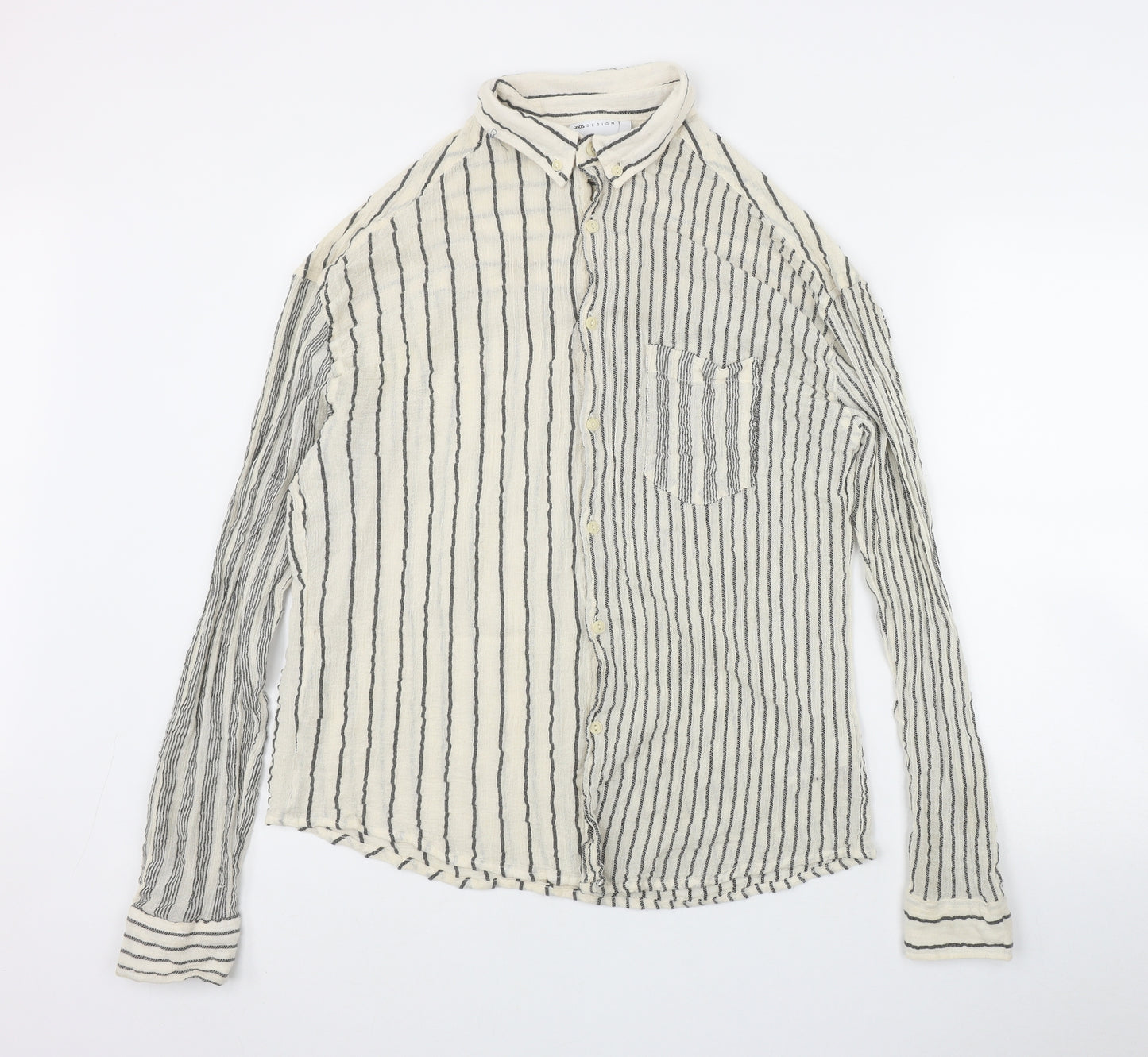 ASOS Mens Ivory Striped Cotton  Button-Up Size S Collared Button