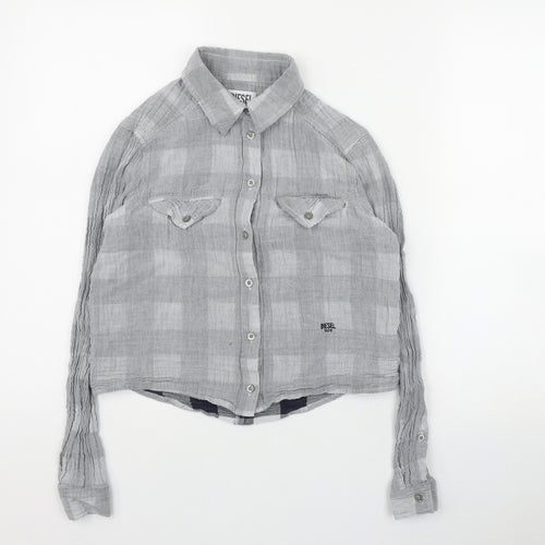 Diesel Womens Blue Plaid Cotton Basic Button-Up Size 2XS Collared