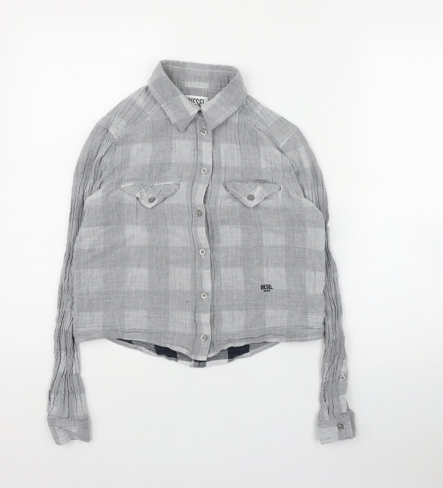 Diesel Womens Blue Plaid Cotton Basic Button-Up Size 2XS Collared
