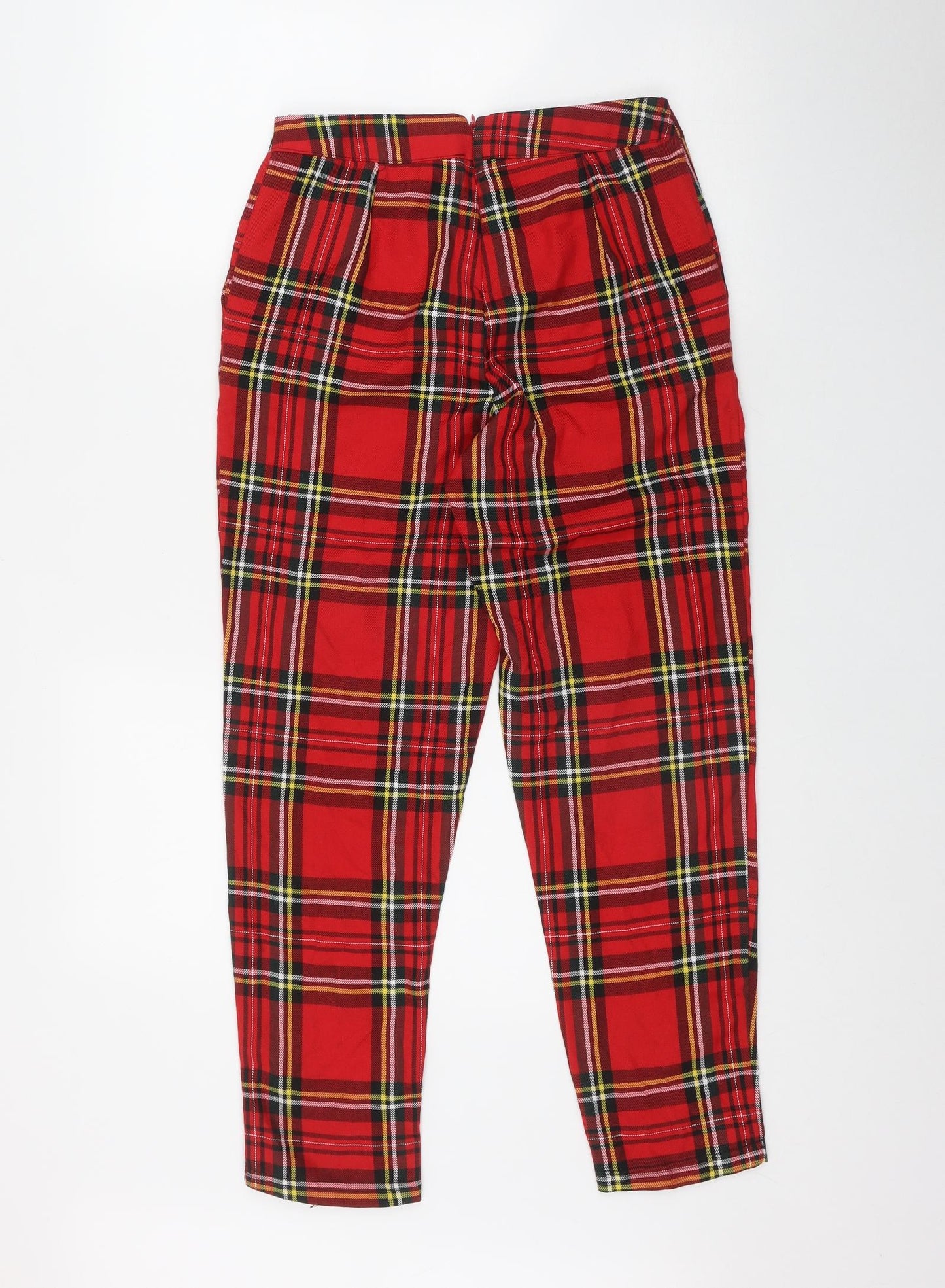 Boohoo Womens Red Plaid Polyester Trousers  Size 8 L26 in Regular Zip