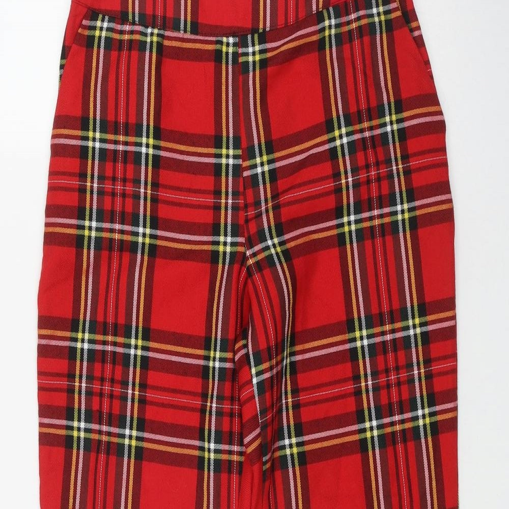 Boohoo Womens Red Plaid Polyester Trousers  Size 8 L26 in Regular Zip
